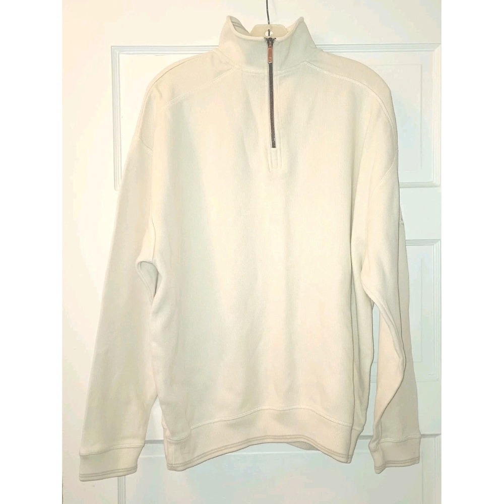 Tommy Bahama Men's 1/4 Zip Pullover Sweater Size Medium Funnel Mock Neck Ivory
